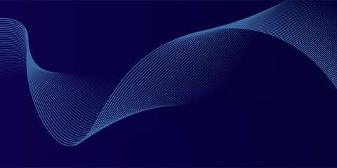 Abstract glowing wave lines on dark blue background. Dynamic wave pattern. Modern flowing wavy lines. Futuristic technology concept. Suit for banner, poster, cover, brochure, flyer, website