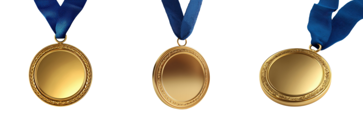 Sports event studio celebrating achievement with gold medals display