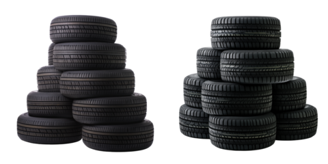 Stacked tires display close-up photography in an automotive studio