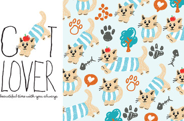happy cat doodle vector set 