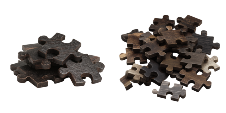 Puzzle pieces stacked on surface indoor still life neutral tone