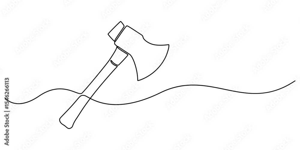 Poster Continuous one line drawing of axe design. Axe in single line draw illustration. Editable stroke, One line ax .Single line of lumberjack concept,  Abstract background, axe, hatchet, woodcutter, pro.