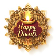 Decorated Diwali greeting featuring a glowing diya and intricate floral patterns for the festival celebration