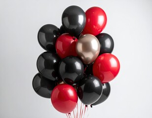 Bunch of black and red 3D balloons on white background