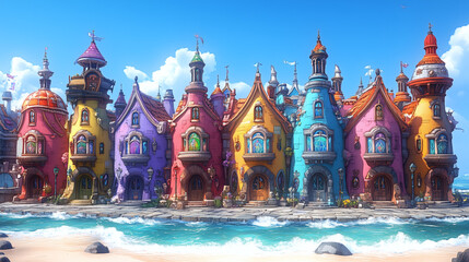 Obraz premium Colorful Fantasy Seaside Houses