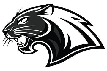 Striking monochrome panther head roars fiercely, showcasing sleek styling and intense, simplified design