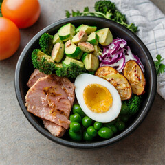 fried fish with egg and vegetables