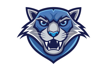 Blue wildcat with sharp teeth and piercing eyes roars ferociously toward viewer