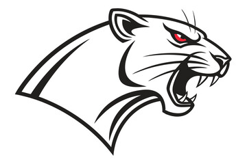 Ferocious panther head outlined in black showcases sharp teeth and intense red eye