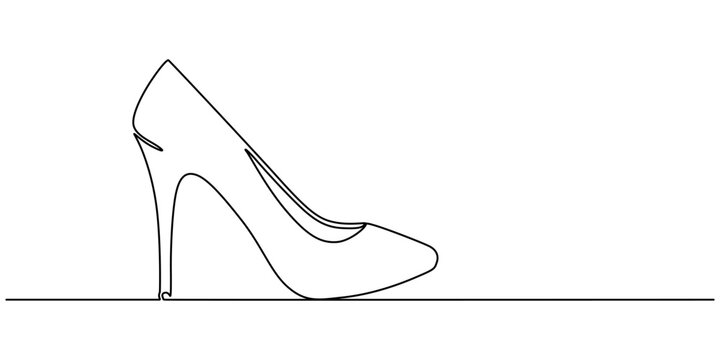 High Heels Continuous Line Icon, One line drawing of women’s shoes. Minimalist female footwear in continuous line art style. Perfect for wall art, fashion prints or canvas decor. Vector illustration.