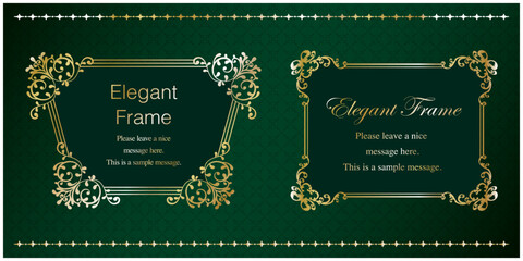 高級感のあるエレガンスなフレームセット、飾り罫、装飾デザイン、上品な背景、金、ゴールド、グリーン