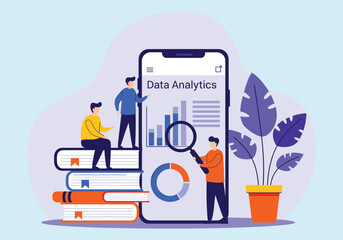 Data Analytics and Business Insights: Team Analyzing Mobile Charts and Metrics with Books and Tools for Analysis