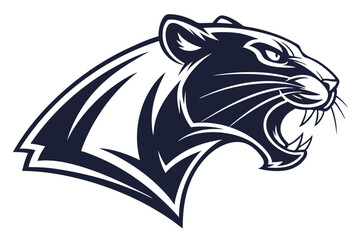 Ferocious panther roars with intensity, displaying sharp teeth in the black and white stylized profile © produmnya 
