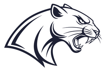 Fierce panther head shows its fangs in a stark, bold outline style