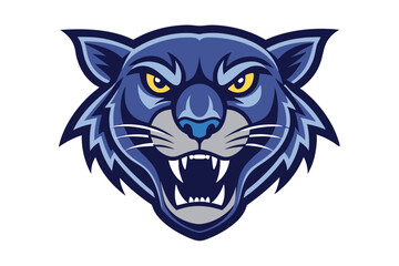 A ferocious blue cartoon panther shows its sharp teeth with intense yellow eyes
