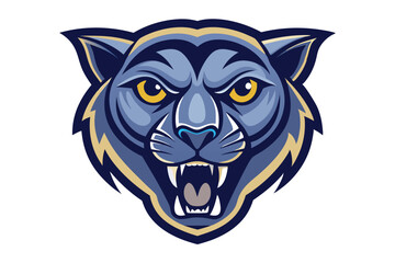 Fierce blue mountain lion roars, displaying its sharp teeth and golden eyes