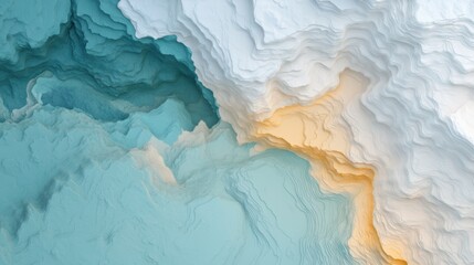 Naklejka premium A stunning abstract landscape of pale blues, whites, and soft oranges. An exploration of natural textures and harmonious colors.