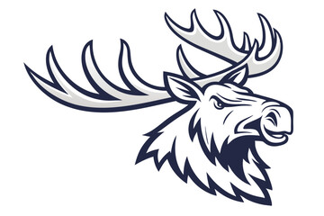Majestic moose head with imposing antlers presents a strong wildlife representation beautifully outlined