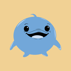Obraz premium Cartoon whale on a blue background, cute happy cartoon blue whale vector illustration