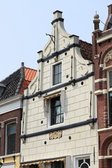 Fototapeta premium Alkmaar Bierkade Historic House Facade with White Gable, Netherlands