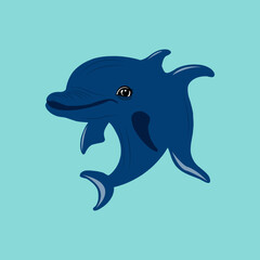 Obraz premium Cute whale on blue background, vector illustration, icon element