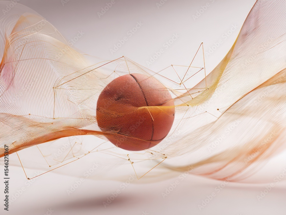 Fototapete conceptual digital art featuring a peach encapsulated in a geometric wireframe structure