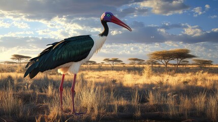 yellow billed stork in serengeti