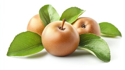 Fresh medlars with green leaves isolated on white background 