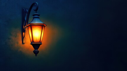 Elegant vintage street lamp glowing softly against a dark background