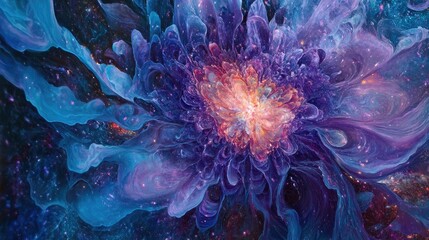 Cosmic flower blooms vibrant nebula hues