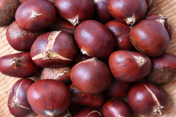 Full frame macro shot of chestnuts. Food background.