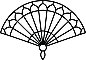 Ethnic ornamental fan from India in black outline vector