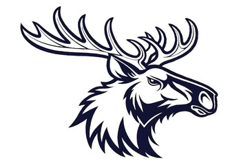 Majestic moose head with grand antlers, depicted in bold navy outline against white