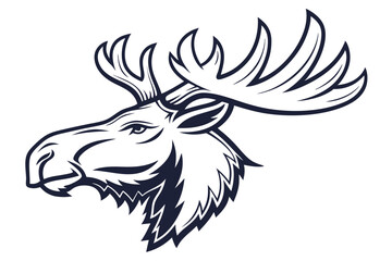 Detailed moose head with full antlers shows strength and wilderness in bold lines