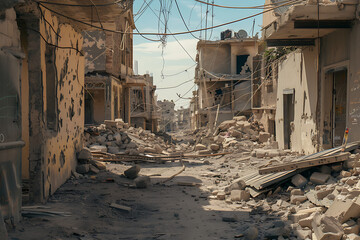 Fototapeta premium Destruction and Despair: Bombed-Out Urban Wasteland