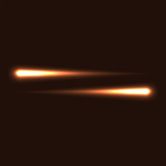 Two glowing warm flying down right left  light arrow light  isolated on dark background
