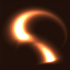 Two glowing warm flying  in circle light objects isolated on dark background