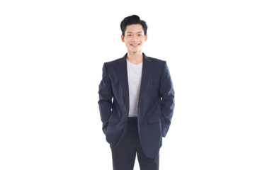 Confident Asian businessman posing with various expressions, professional attire
