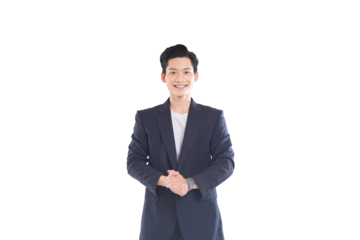 Confident Asian businessman posing with various expressions, professional attire