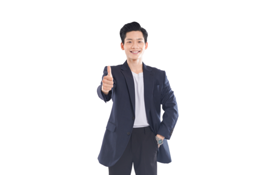 Confident Asian businessman posing with various expressions, professional attire