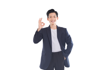 Confident Asian businessman posing with various expressions, professional attire