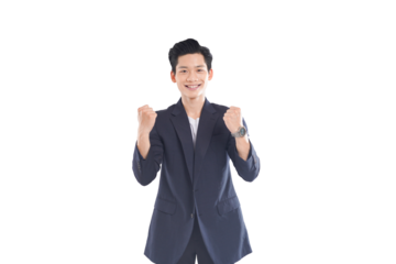 Confident Asian businessman posing with various expressions, professional attire