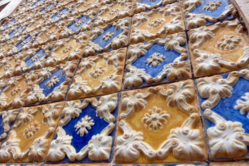 Portuguese tiles on the facade of a house from the colonial period in Brazil.
