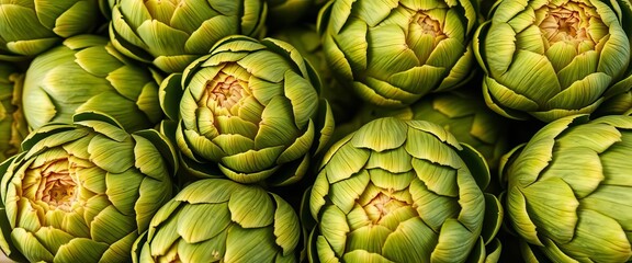 Fototapeta premium Close-up of fresh artichokes, showcasing vibrant green color and texture, still life, vegetable