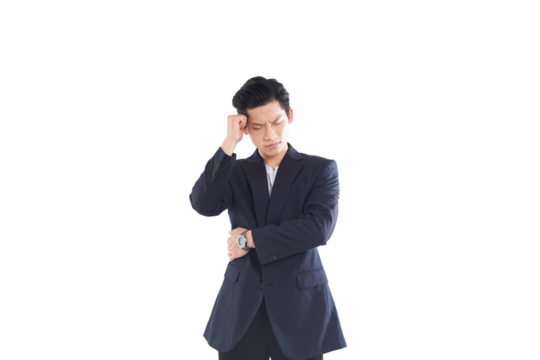 Confident Asian businessman posing with various expressions, professional attire