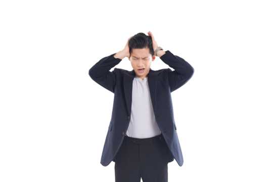 Confident Asian businessman posing with various expressions, professional attire