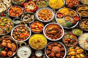 High Definition Picture of Portrait of Various Indian Food Buffet in Collage
