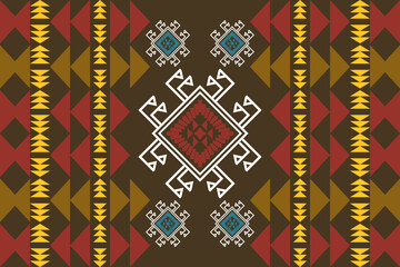 A bold and colorful pixel art pattern inspired by Southwestern tribal textiles, featuring geometric diamond motifs in red, yellow, brown, and turquoise blue. This seamless design reflects boho