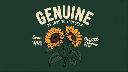 Vintage Sunflower T-Shirt Design Genuine, Hand-Drawn, Rustic Style