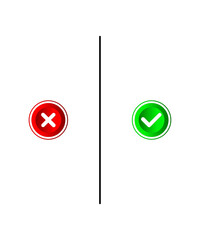 Vector illustration of red cross and green check mark with glossy buttons and dividing line. Suitable for indicating approval and rejection in design and illustrations.